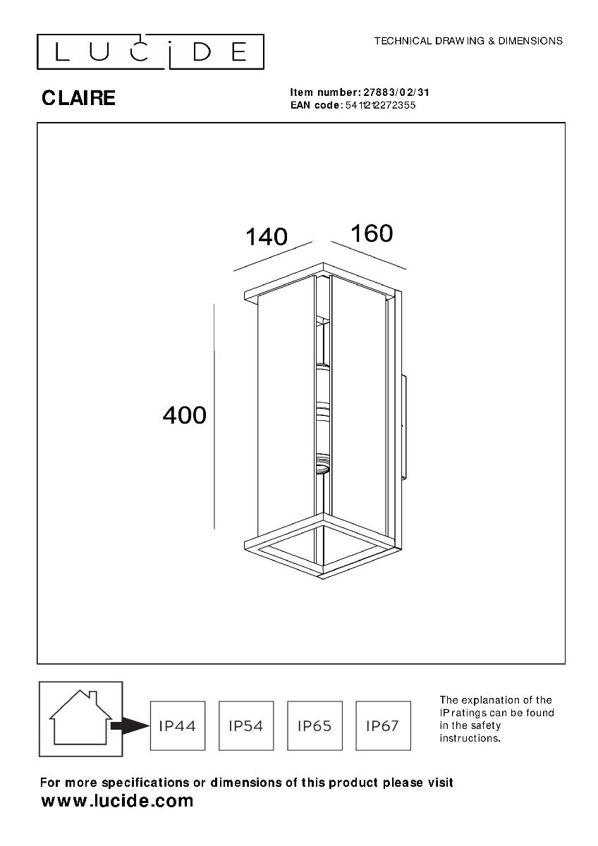 Уличный настенный светильник Lucide Claire 27883/02/31