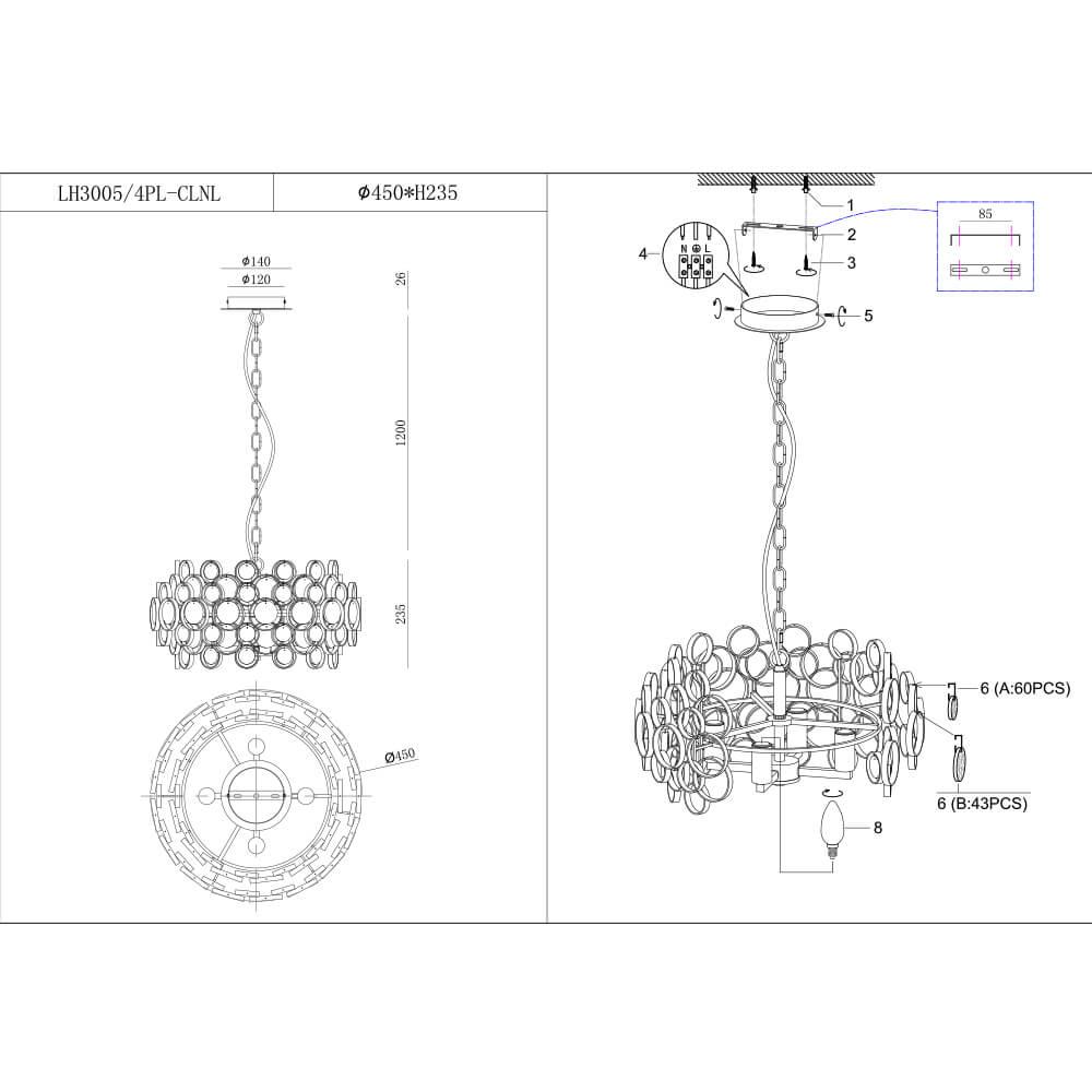 Подвесная люстра Lumien Hall Tyrry LH3005/4PL-CLNL