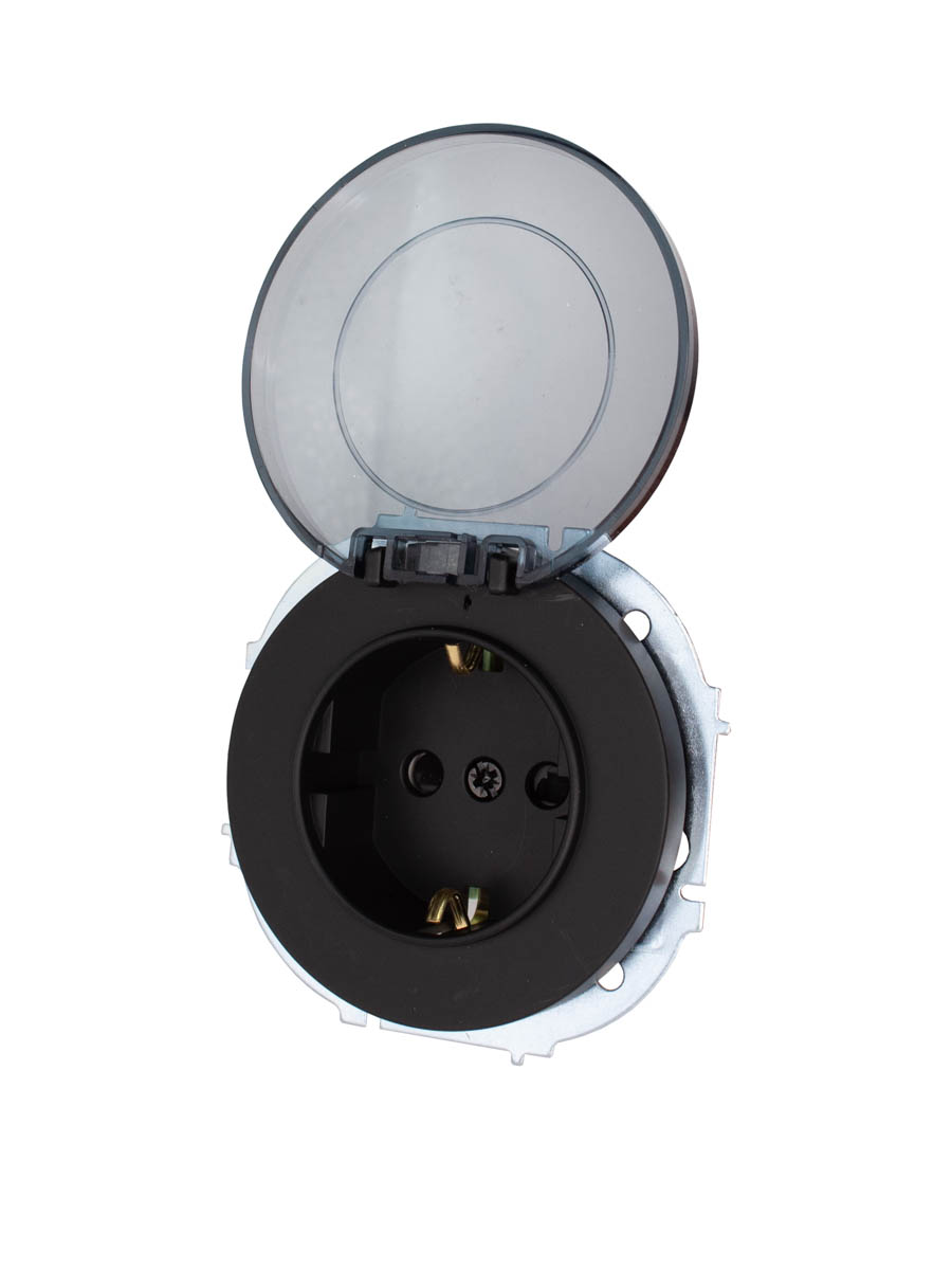 Розетка с/з с крышкой ПБТ чёрный бархат Lezard Osen 743-4288-123B
