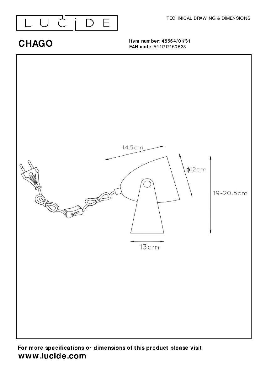Настольная лампа Lucide Chago 45564/01/31
