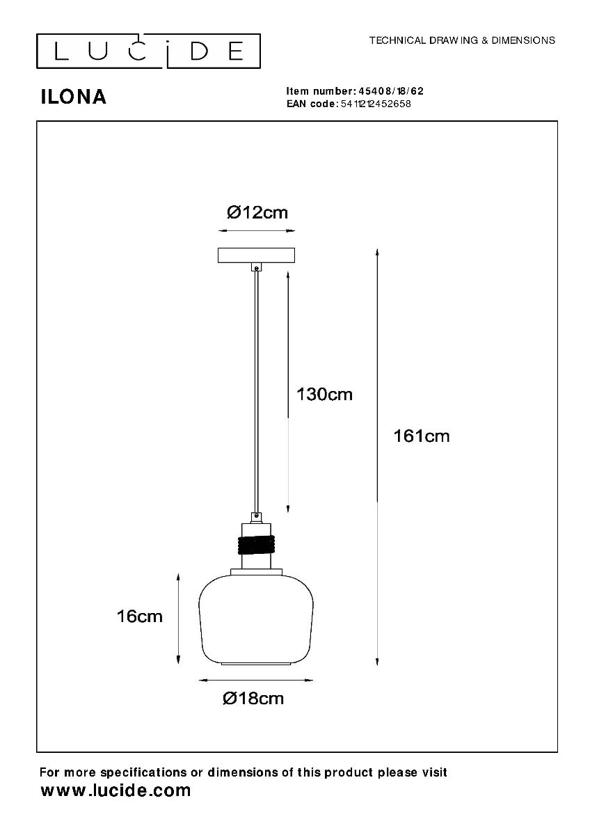 Подвесной светильник Lucide Ilona 45408/18/62