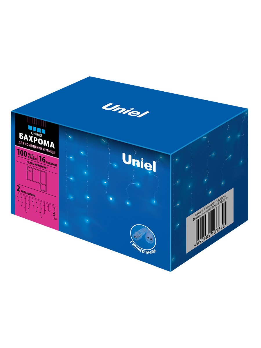 Уличная светодиодная гирлянда (UL-00007207) Uniel бахрома 220V синий ULD-B2007-100/TTK Blue IP44