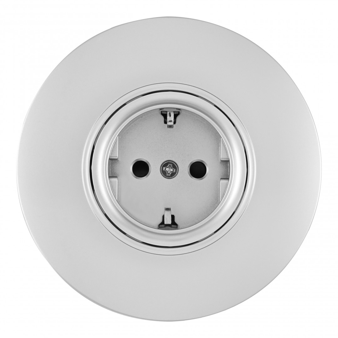 Розетка круглая с/з и шторками и рамкой Arte Milano SET08-1-40-1 silver