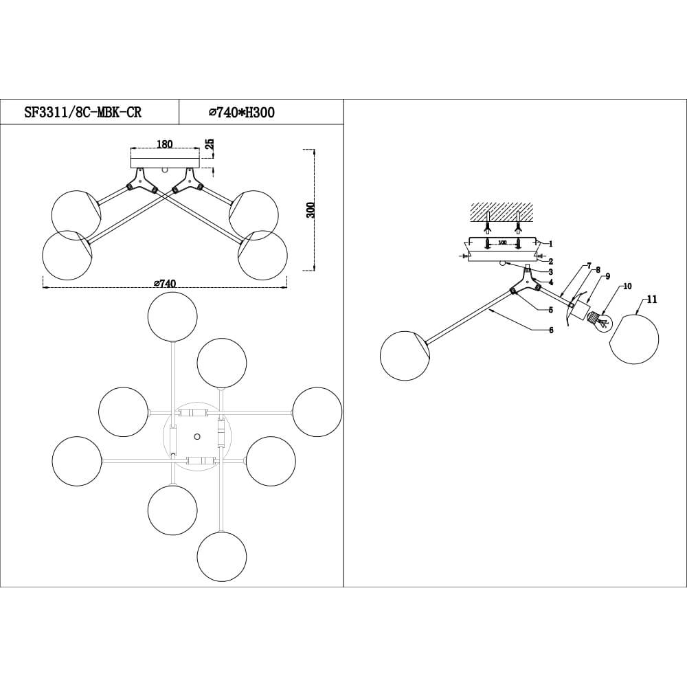 Потолочная люстра Seven Fires Grozotto SF3311/8C-MBK-CR