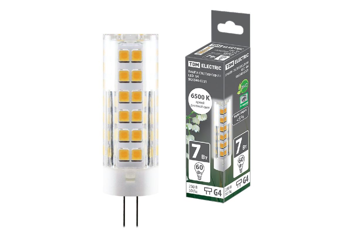 Лампа светодиодная TDM Electric G4 7W 6500K прозрачная SQ0340-0221