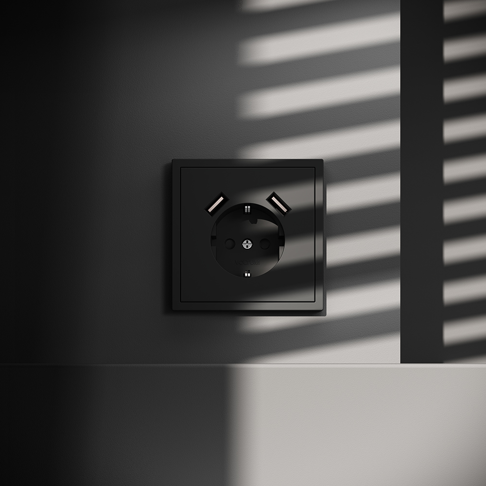 Розетка с USB, А+А Voltum S70 VLS040408 (черный матовый