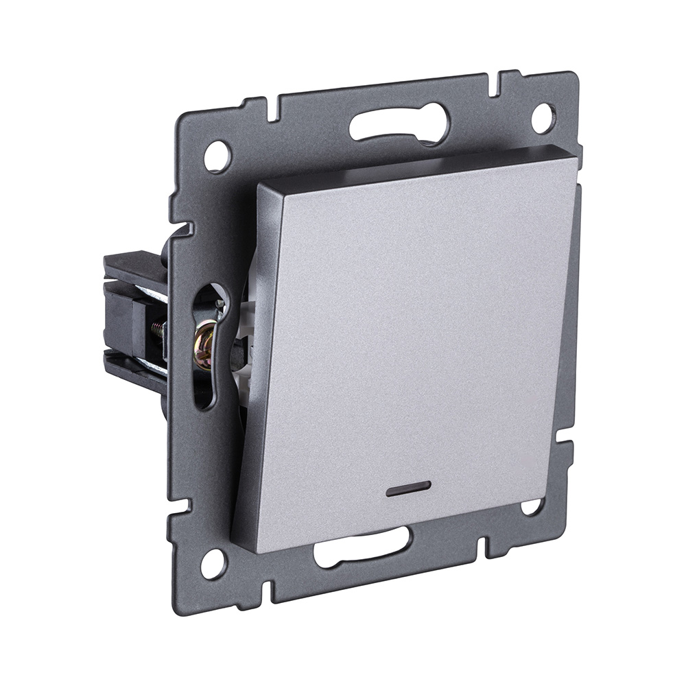 Выключатель 1-клавишный проходной 10А/250В с LED подсветкой, серый Kollinger REA-S-004GY для Aspekt, Eleganz, Reflex