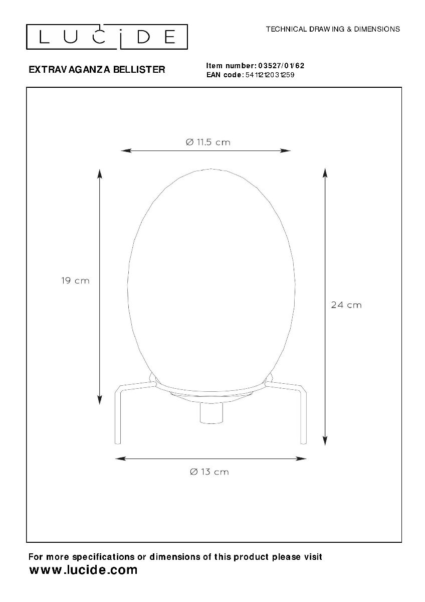 Настольная лампа Lucide Extravaganza Bellister 03527/01/62