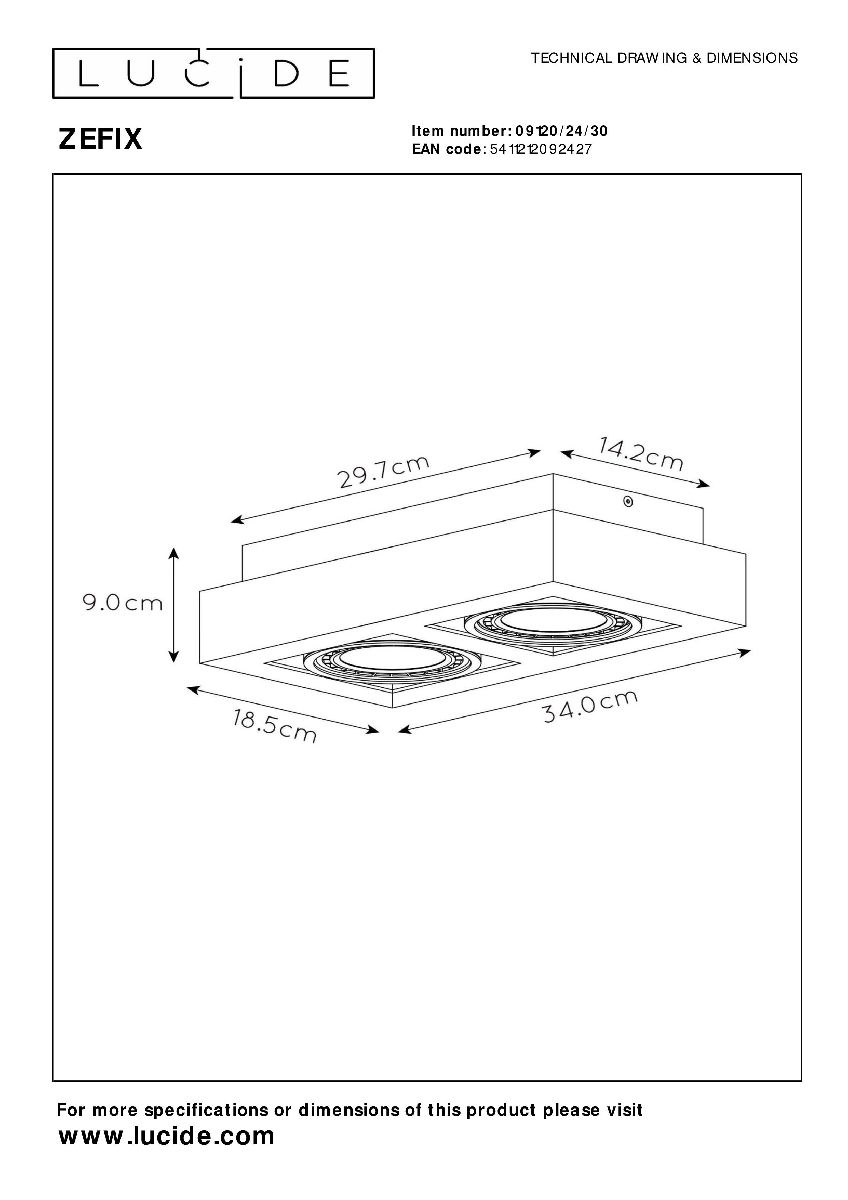 Накладной светильник Lucide Zefix 09120/24/30