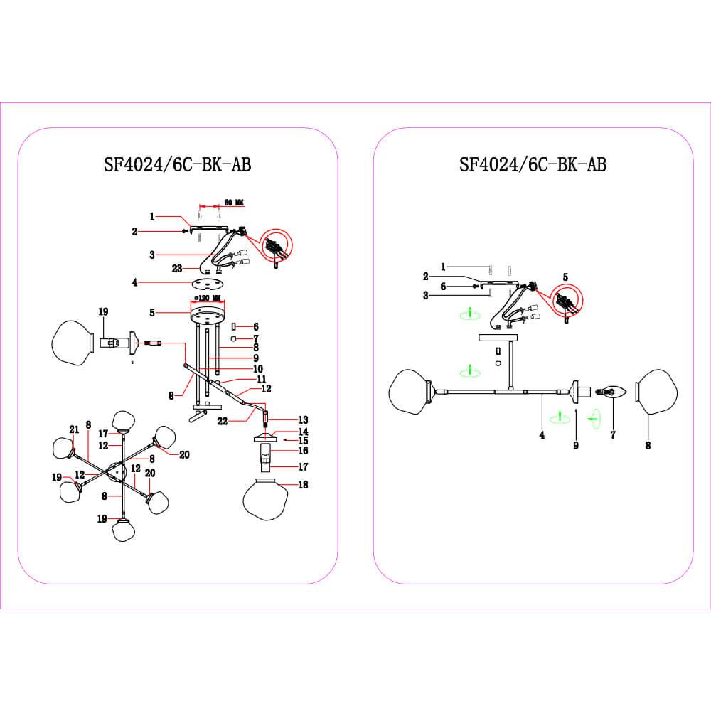 Потолочная люстра Seven Fires Kles SF4024/6C-BK-AB