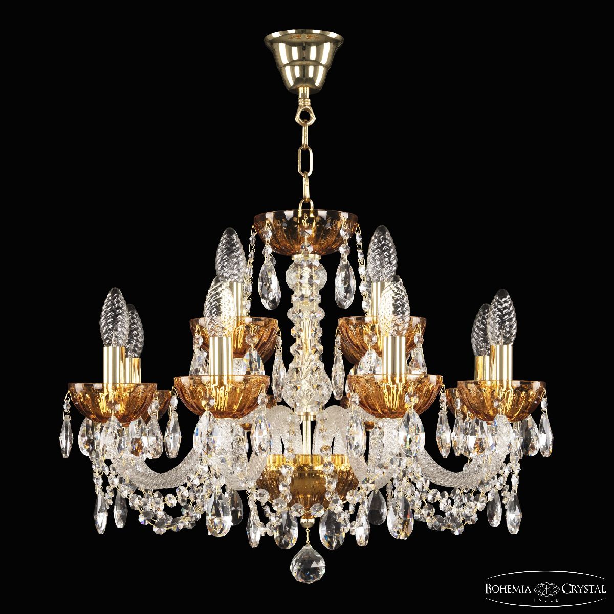 Подвесная люстра Bohemia Ivele Crystal 5402/8+4/195 G Amber/M-1H