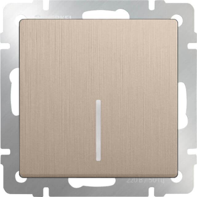Выключатель Werkel одноклавишный проходной с подсветкой шампань рифленый WL10-SW-1G-2W-LED 4690389085291