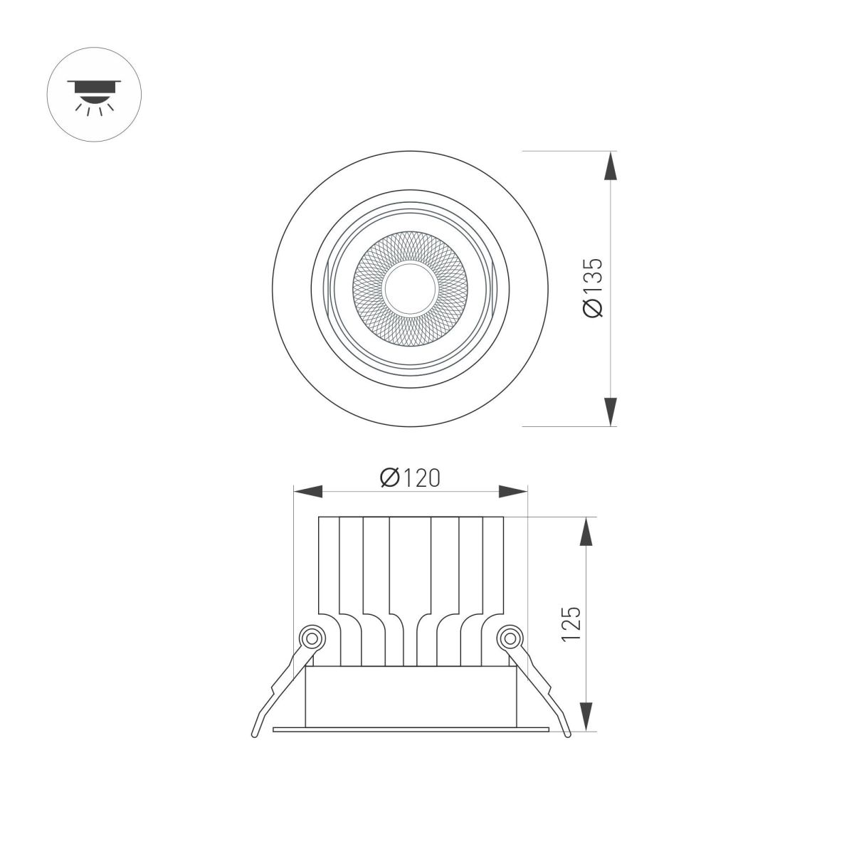 Встраиваемый светильник Arlight MS-VORTEX-BUILT-R135-30W Warm3000 (WH-WH, 17 deg, 230V) 056568