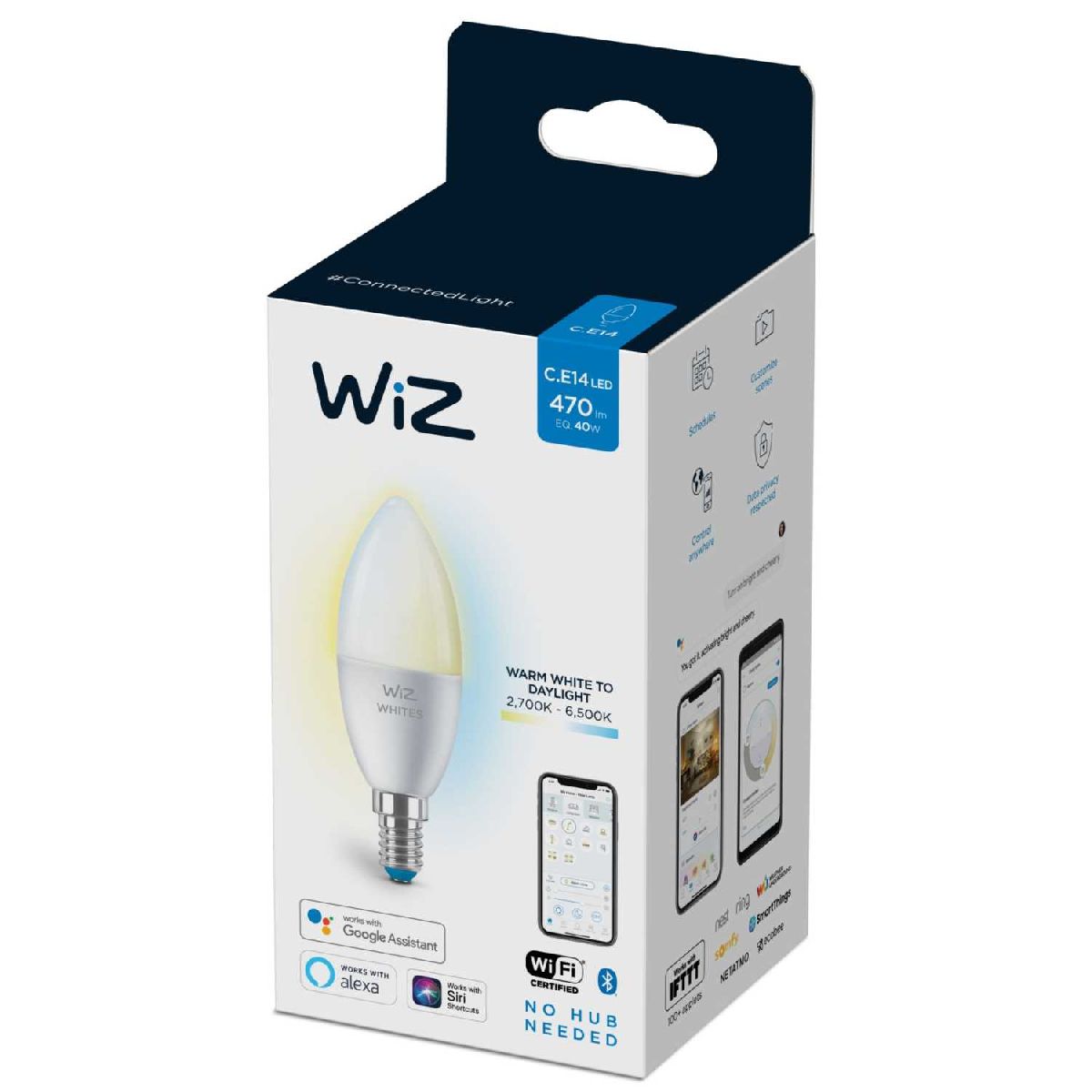 Умная светодиодная лампа Wiz Wi-Fi BLE40WC37E14927-65TW1PF/6 E14 4,9W 2700/6500K 929002448702