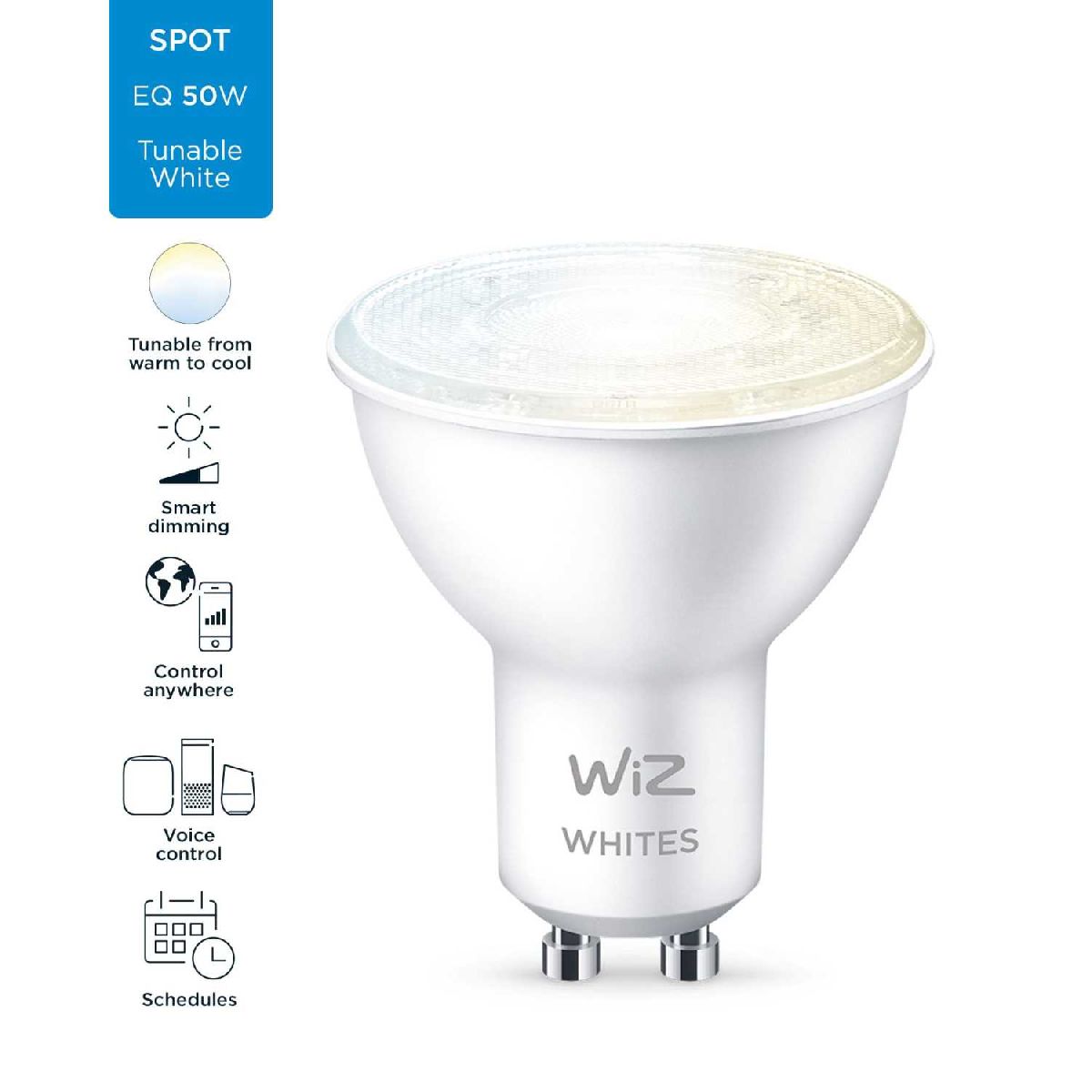 Умная светодиодная лампа Wiz Wi-Fi BLE50WGU10927-65TW 1PF/6 GU10 4,7W 2700K 929002448302