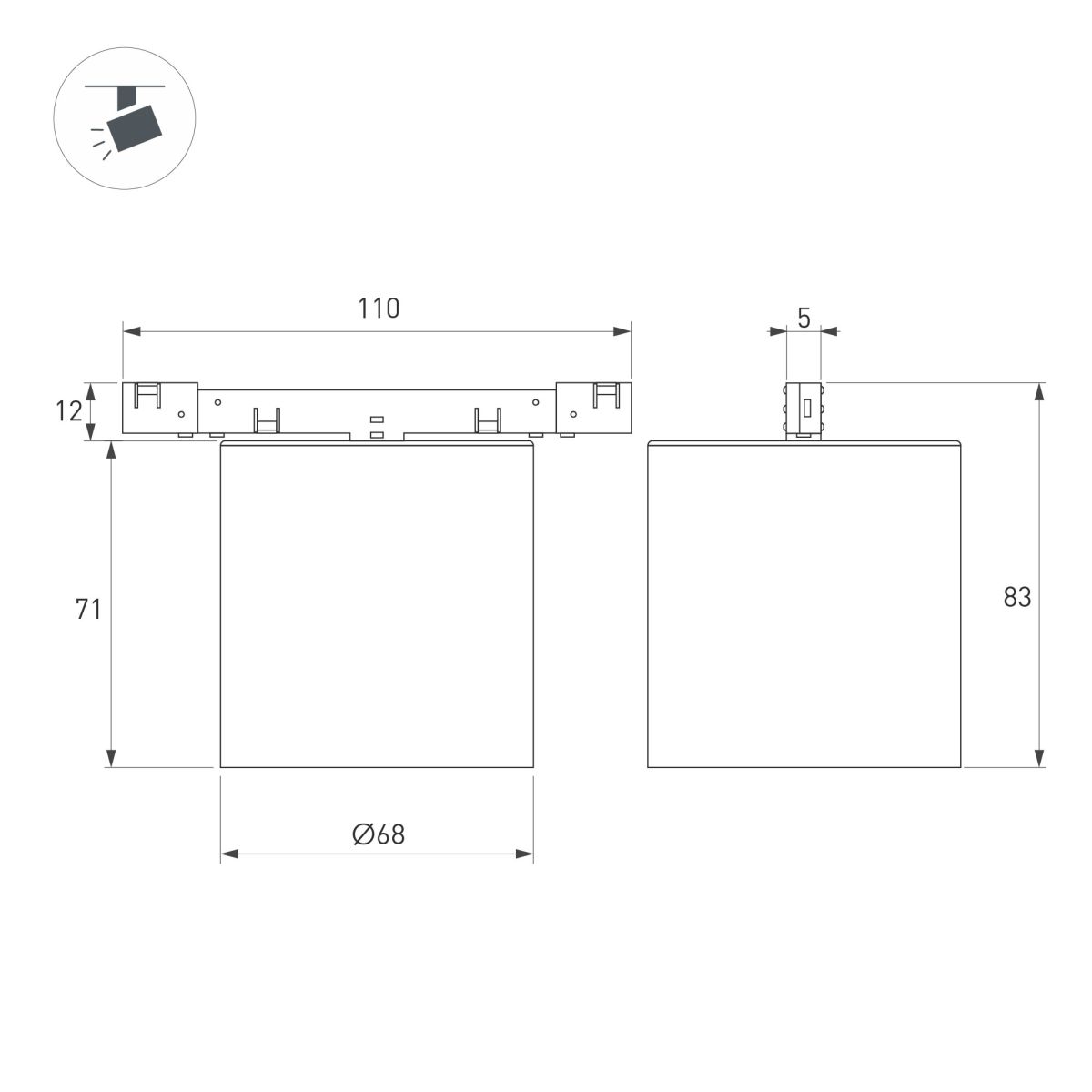Трековый магнитный светильник Arlight MAG-MICROCOSM-POINT-R68-7W Warm3000 (BK, 36 deg, 24V) (IP20 Металл) 051759