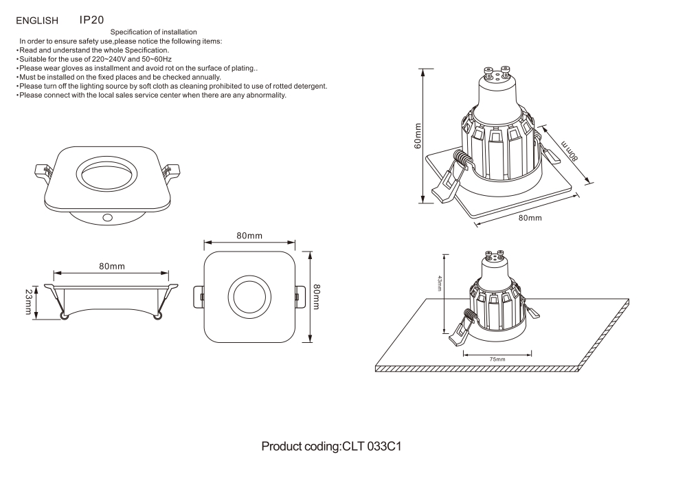 Встраиваемый светильник Crystal Lux CLT 033 CLT 033C1 BL