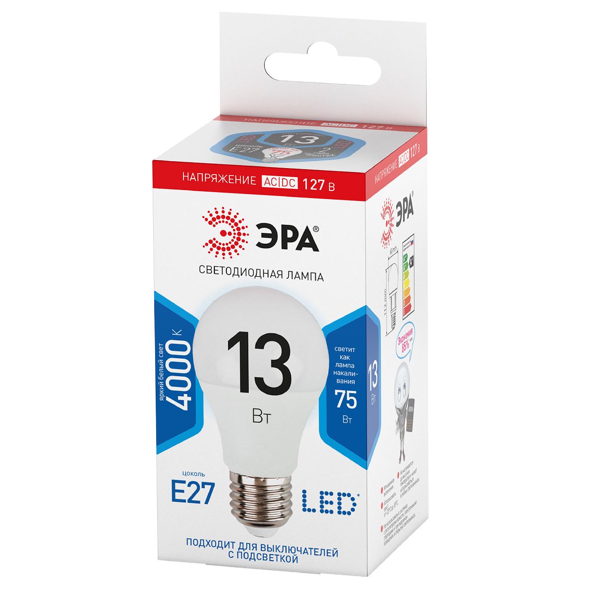 Лампа светодиодная Эра E27 13W 4000K LED A60-13W-127V-840-E27 Б0049101