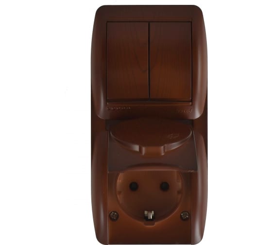 Выключатель двухклавишный и розетка с/з с крышкой Lezard Nata 710-0600-173