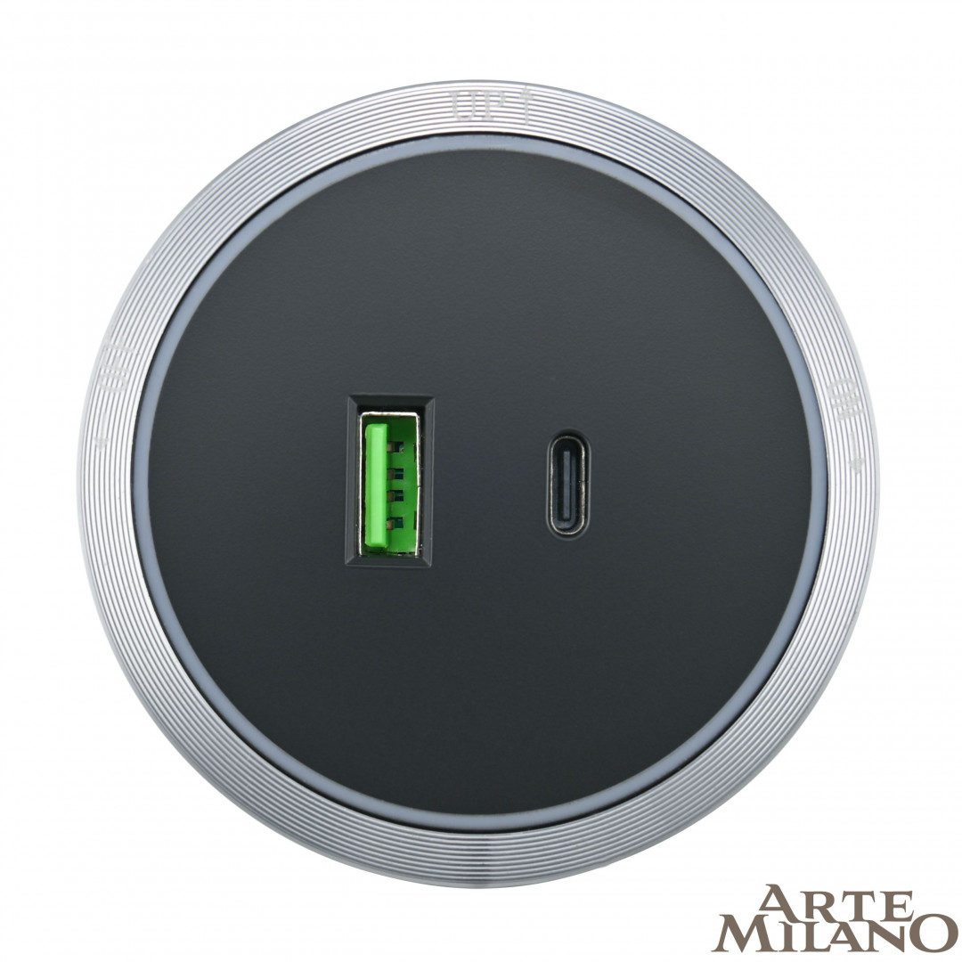 Трековая розетка Arte Milano Am-track-sockets 380066TS LED/USB-Type-C Grey