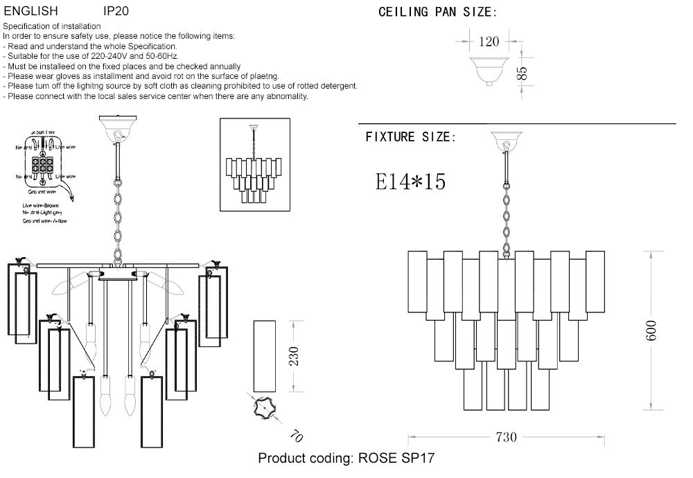 Подвесная люстра Crystal Lux ROSE SP17 BRASS