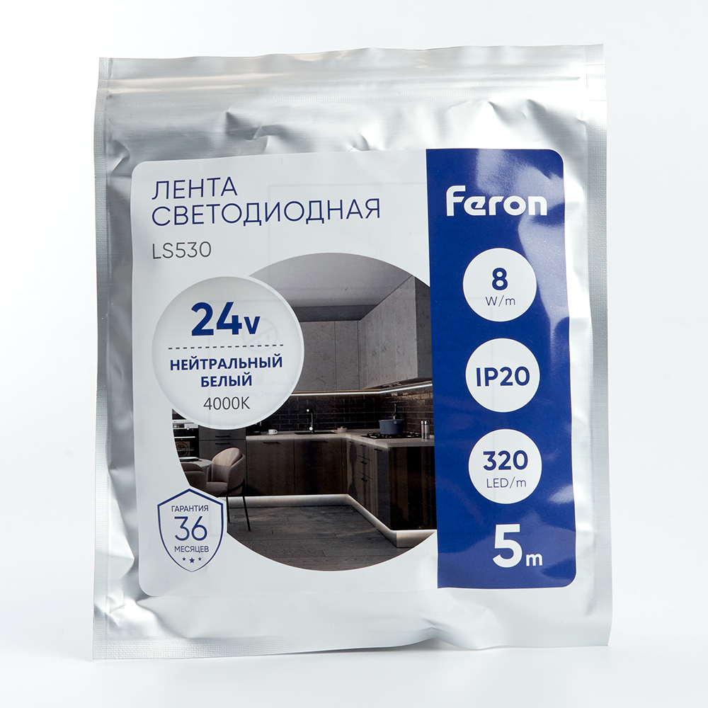 Светодиодная лента Feron LS530 24В 2110 10Вт/м 4000K 5м IP20 48264