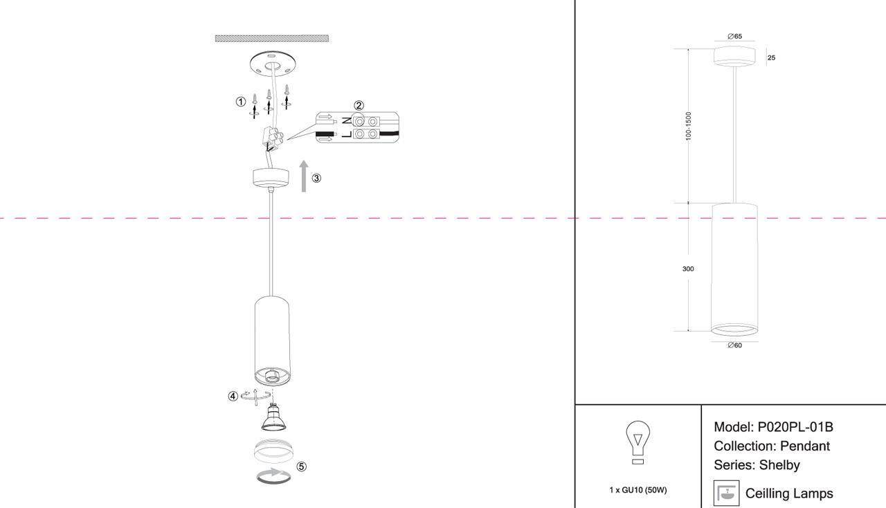 Подвесной светильник Maytoni Shelby P020PL-01B
