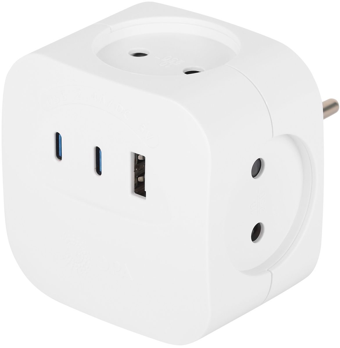 Разветвитель электрический ЭРА SP-4-3USBAC-W на 4 розетки + 3 USB A+C со шторками 10А белый Б0069083