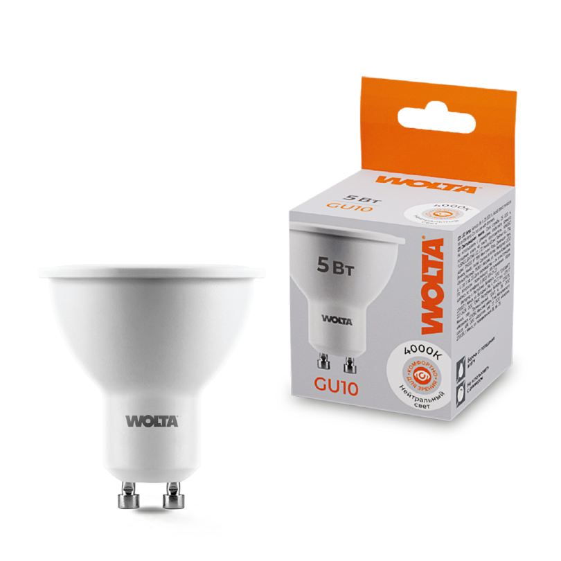 Светодиодная лампа WOLTA 5Вт 4000K GU10 матовая 25SPAR16-230-5GU10