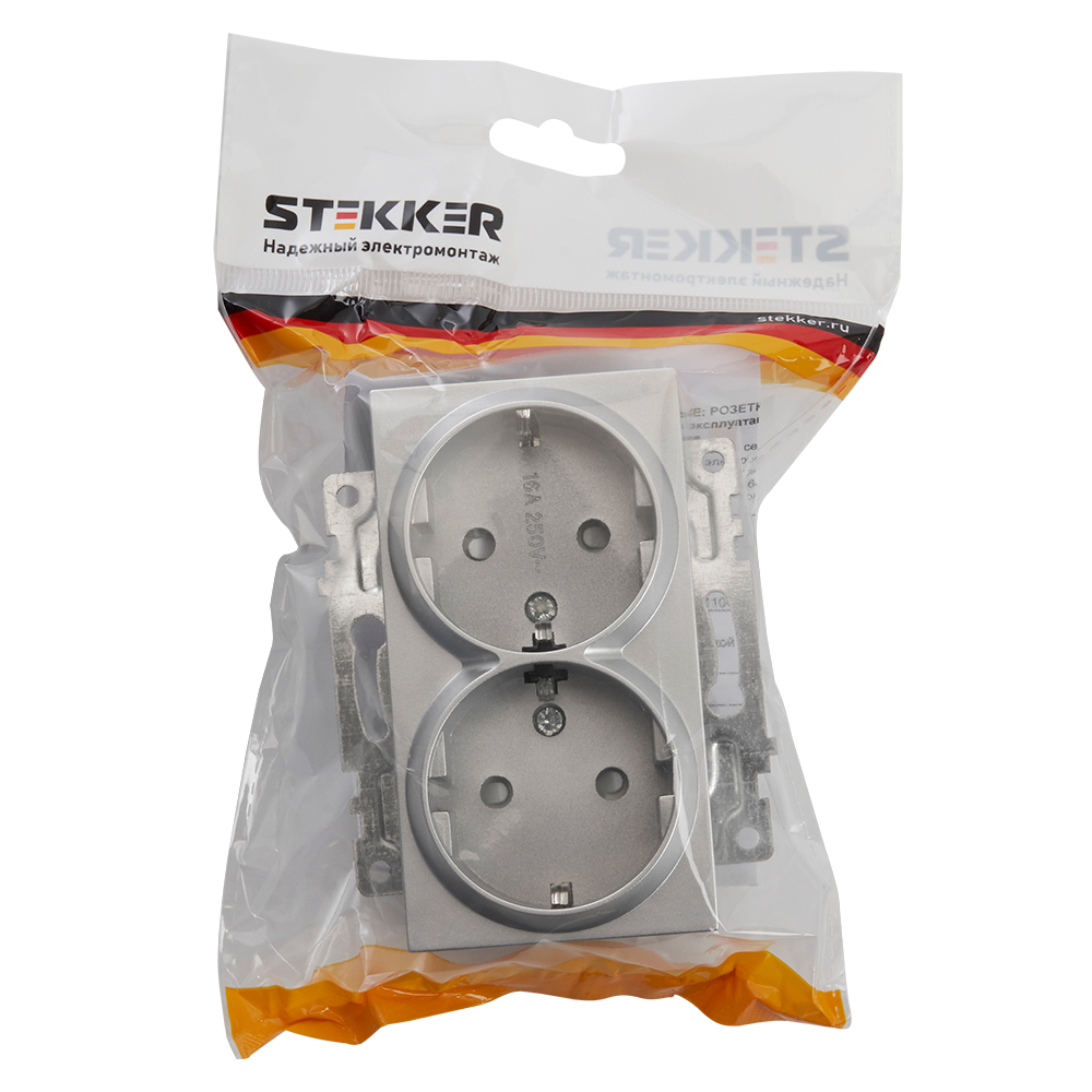 Розетка 2-местная с/з с защитной шторкой Stekker Катрин 39584