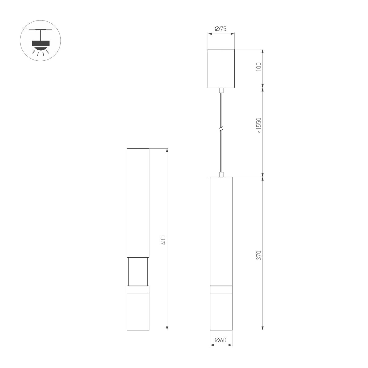 Подвесной светильник Arlight SP-ARTEMIS-HANG-P-R60-15W Warm3300-MIX (WH, 8-80 deg, 230V, TRIAC) 056119