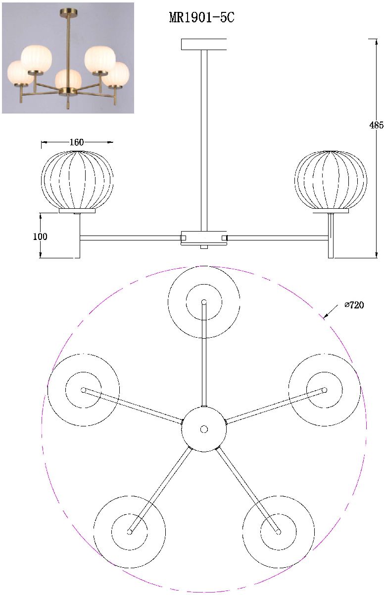 Люстра на штанге MyFar Eliza MR1901-5C