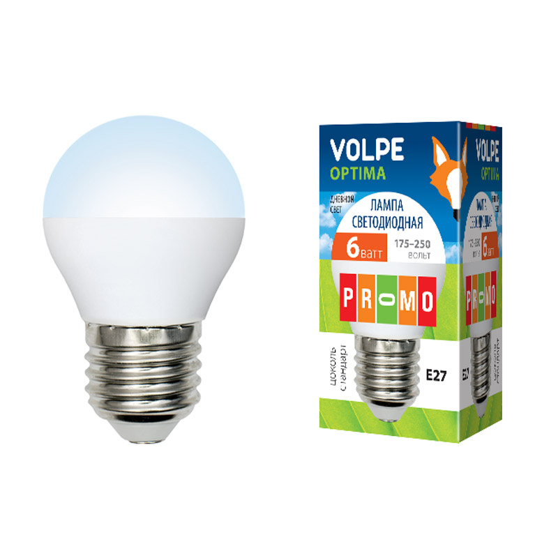 Лампа светодиодная (UL-00001070) Volpe E27 6W 6500K матовая LED-G45-6W/DW/E27/FR/O