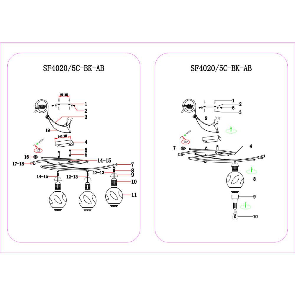 Потолочная люстра Seven Fires Pollen SF4020/5C-BK-AB