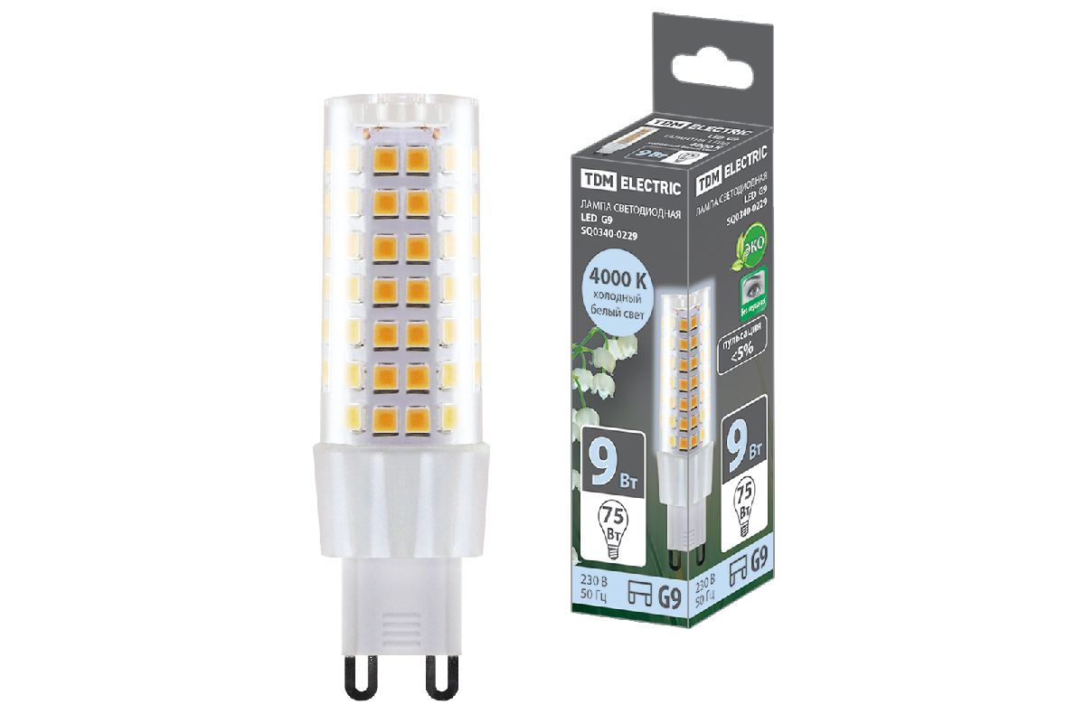 Лампа светодиодная TDM Electric G9 9W 4000K прозрачная SQ0340-0229