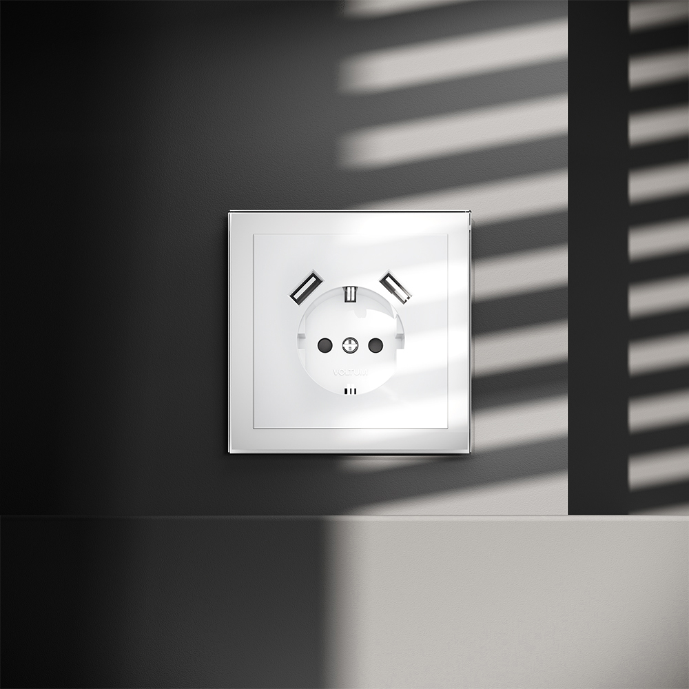 Розетка с USB, А+А Voltum S70 VLS040401 (белый глянцевы