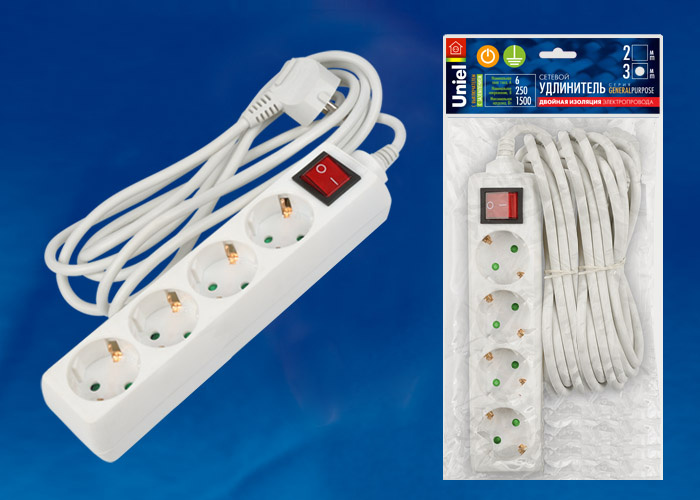 Удлинитель (UL-00002849) 4гн х 3м с/з + выкл Uniel General S-GCP4-3B