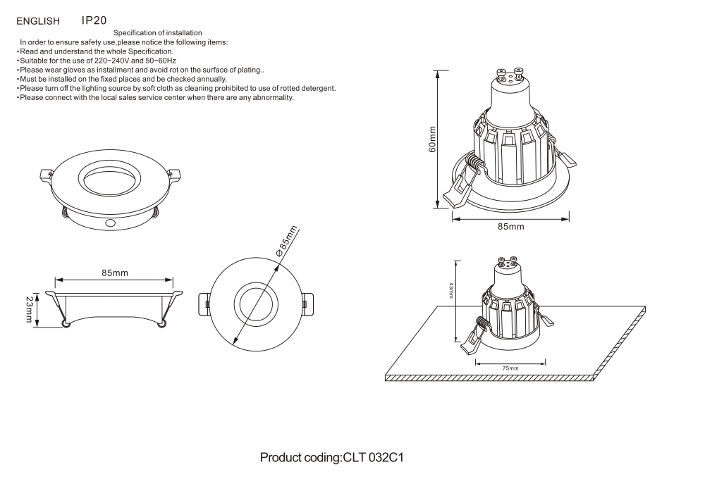 Встраиваемый светильник Crystal Lux CLT 032 CLT 032C1 BL