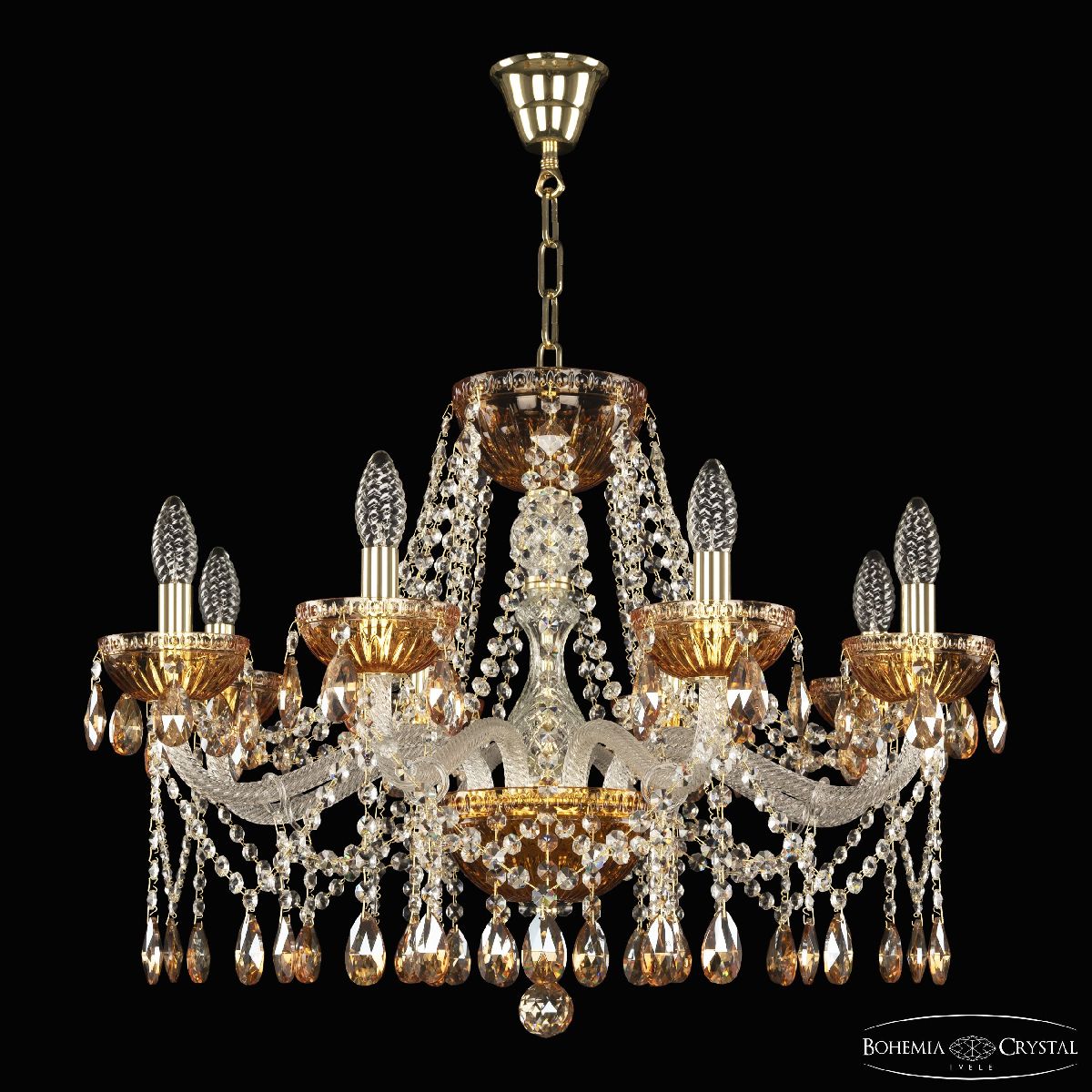Подвесная люстра Bohemia Ivele Crystal 5413/8/240 G Amber/M-1G K721