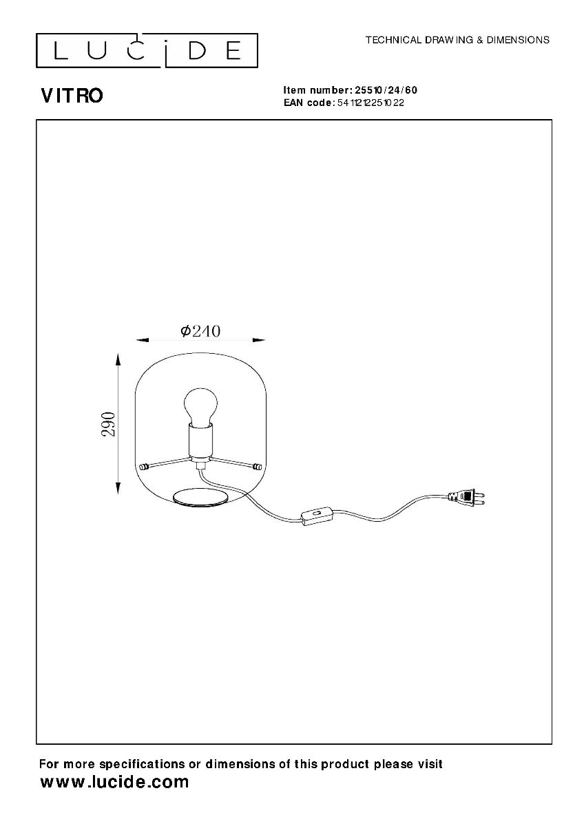 Настольная лампа Lucide Vitro 25510/24/60