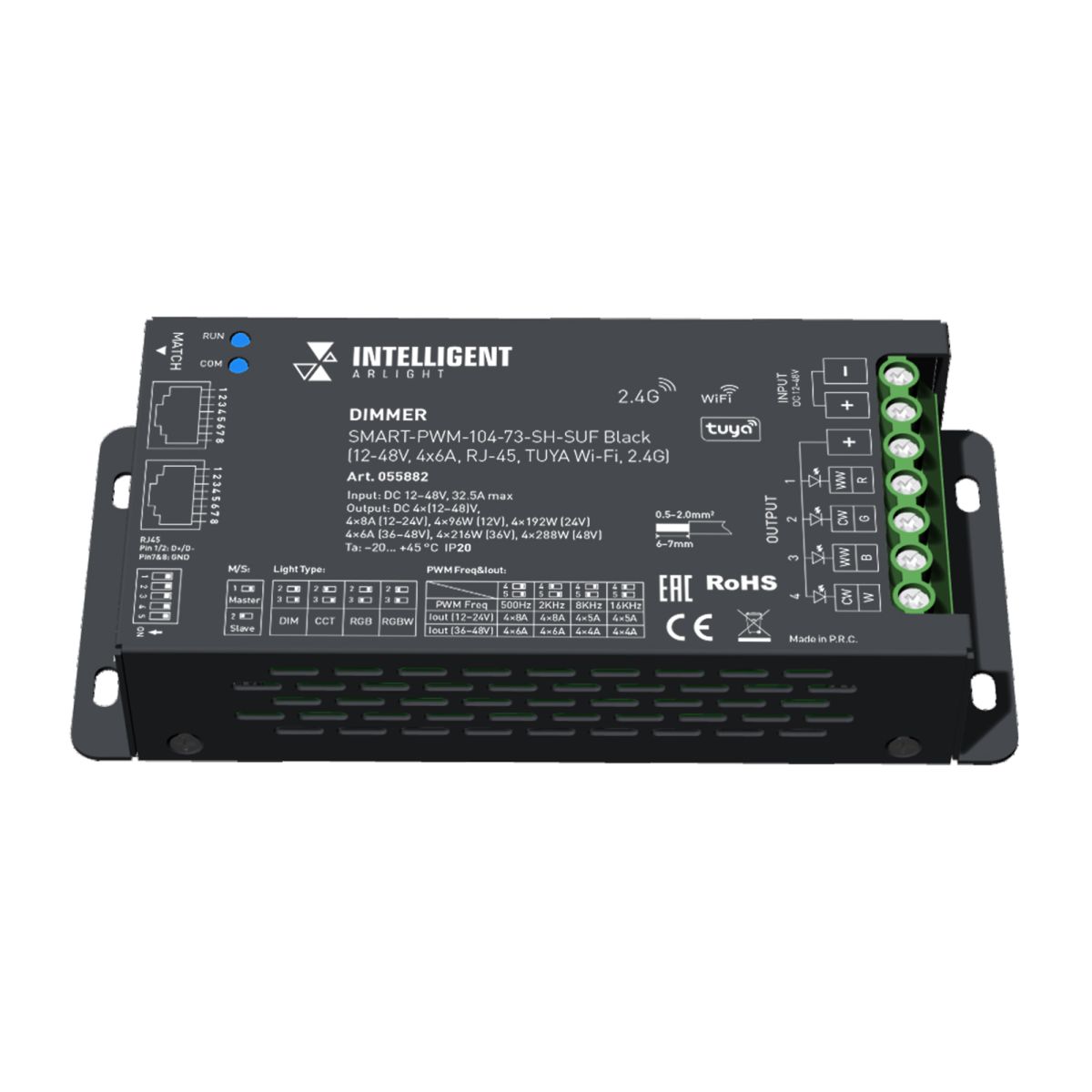 Диммер Arlight SMART-PWM-104-73-SH-SUF Black (12-48V, 4x6A, RJ-45, TUYA Wi-Fi, 2.4G) (IARL, IP20 Металл) 055882