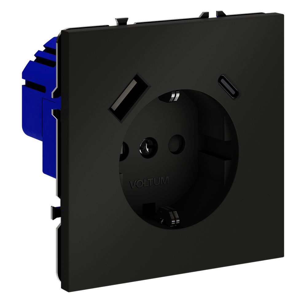 Розетка с USB, A+C Voltum S70 VLS040508 (черный матовый