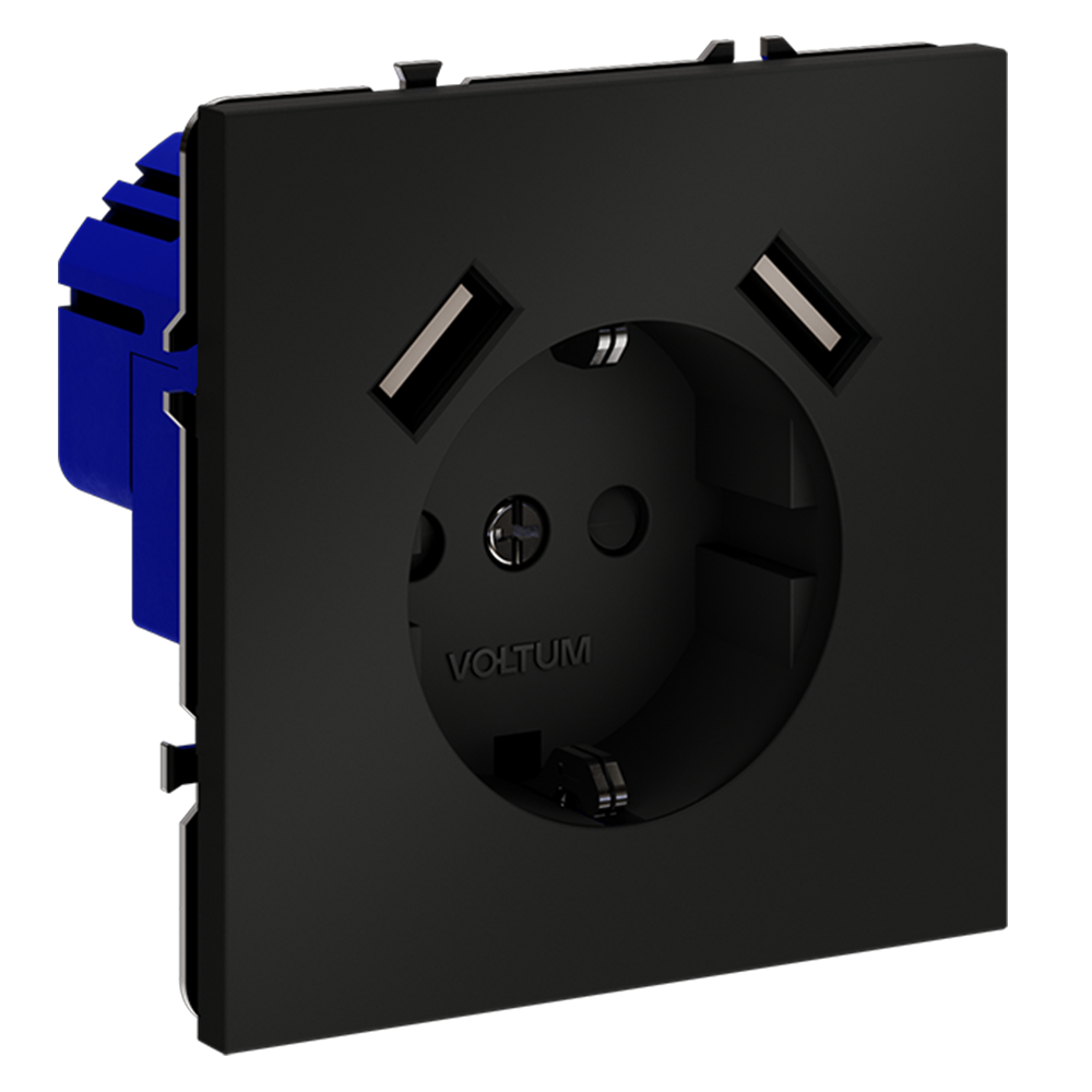 Розетка с USB, А+А Voltum S70 VLS040408 (черный матовый