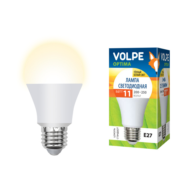 Лампа светодиодная (UL-00000959) Volpe E27 11W 3000K матовая LED-A60-11W/WW/E27/FR/O
