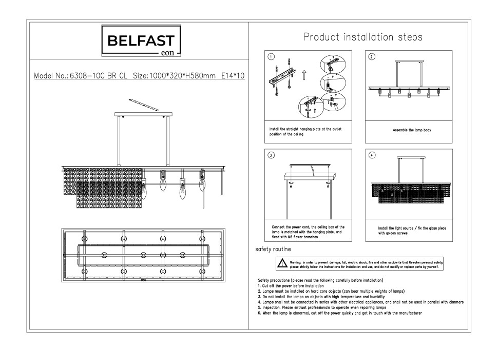 Подвесная люстра Belfast Harland 6308-10C BR CL