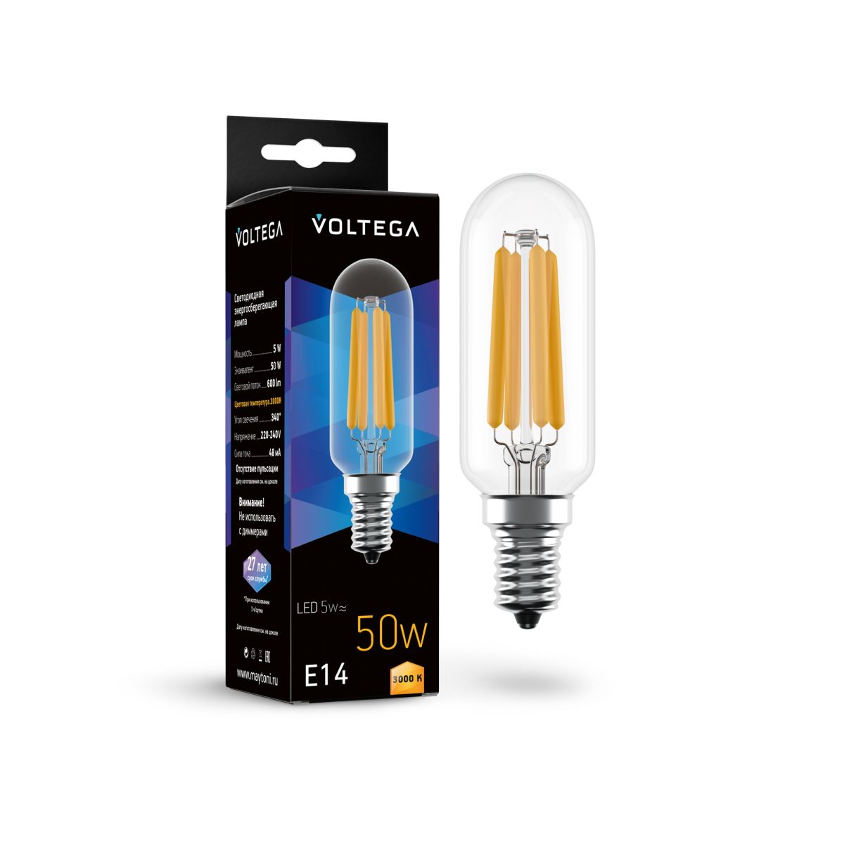 Лампа светодиодная филаментная Voltega E14 5W 3000K 7266