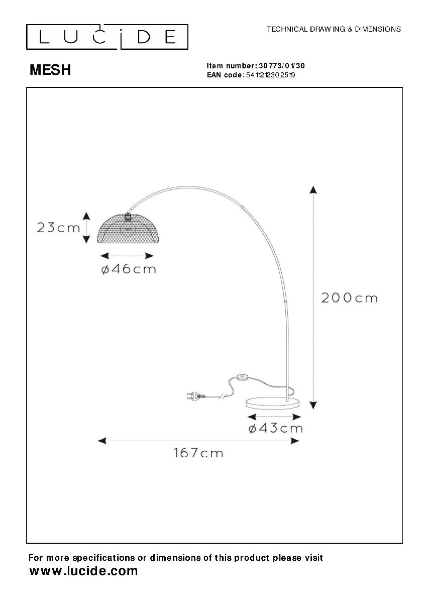 Торшер Lucide Mesh 30773/01/30