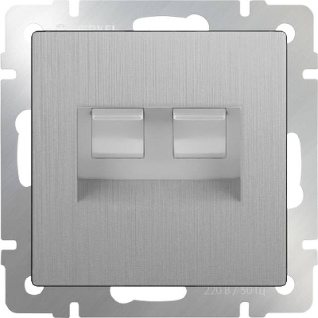 Розетка телефонная RJ-11 и Ethernet RJ-45 серебряная рифленая Werkel WL09-RJ11-45 4690389085055