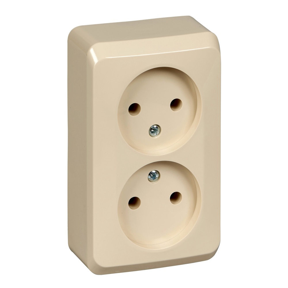 Розетка 2-ая б/з без шторок Systeme Electric Этюд наруж Крем PA16-005K