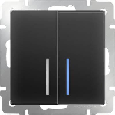 Выключатель Werkel двухклавишный с подсветкой черный матовый WL08-SW-2G-LED 4690389054198